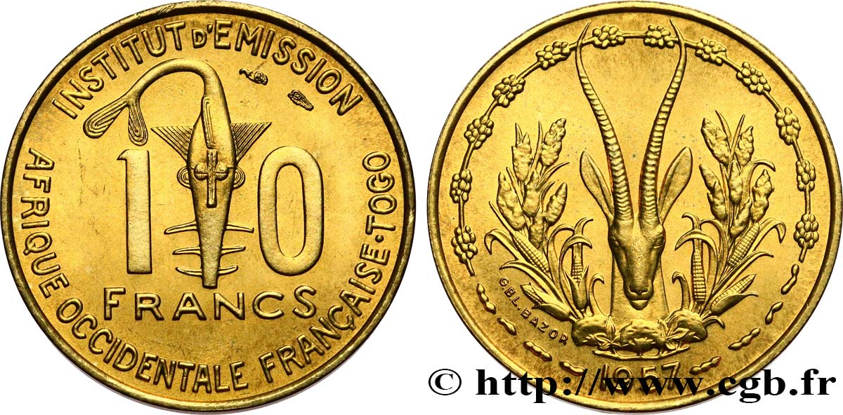 AFRIQUE OCCIDENTALE FRANÇAISE - TOGO 10 Francs 1957 Paris SPL 