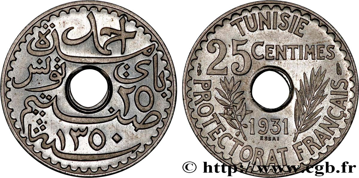 TUNESIEN - Französische Protektorate  Essai 25 Centimes AH1350 1931 Paris ST 