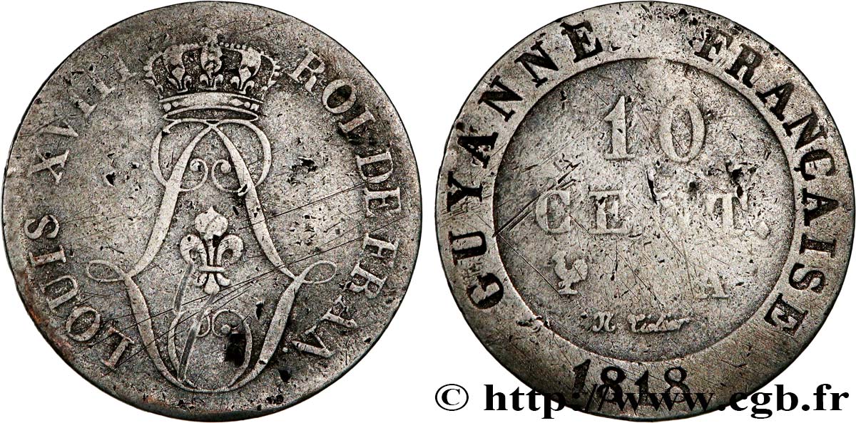 FRENCH GUYANA 10 Centimes 1818 Paris - A VF
