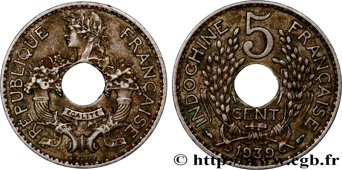 INDOCHINA 5 Centièmes 1939 Paris MBC+