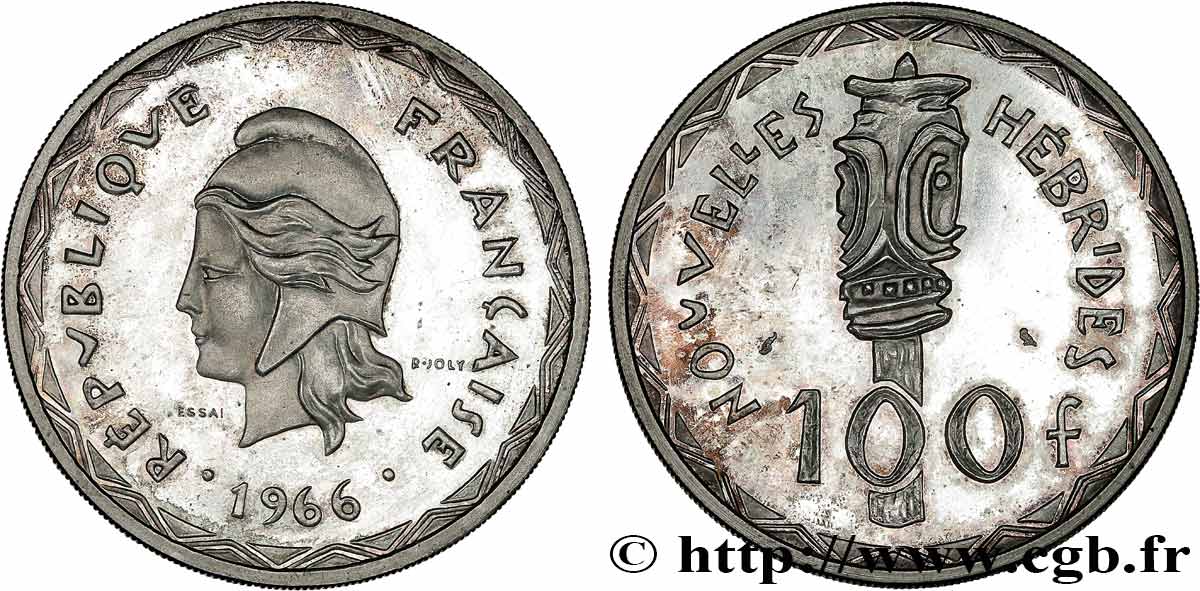 NEUE HEBRIDEN (VANUATU ab 1980) 100 Francs ESSAI 1966 Paris VZ 