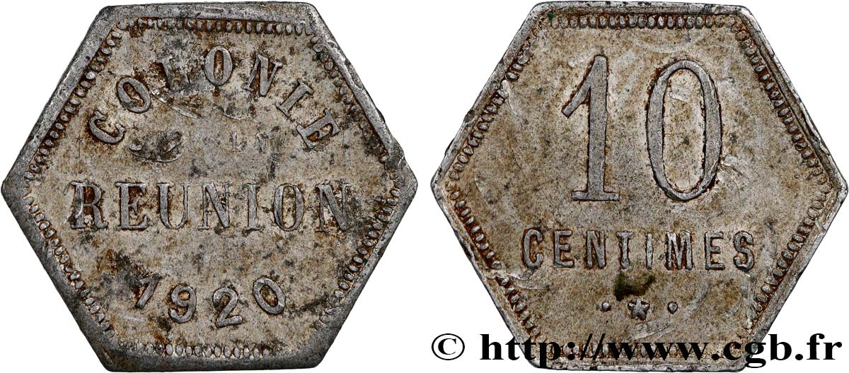 REUNION - Third Republic 10 Centimes  1920  VF 