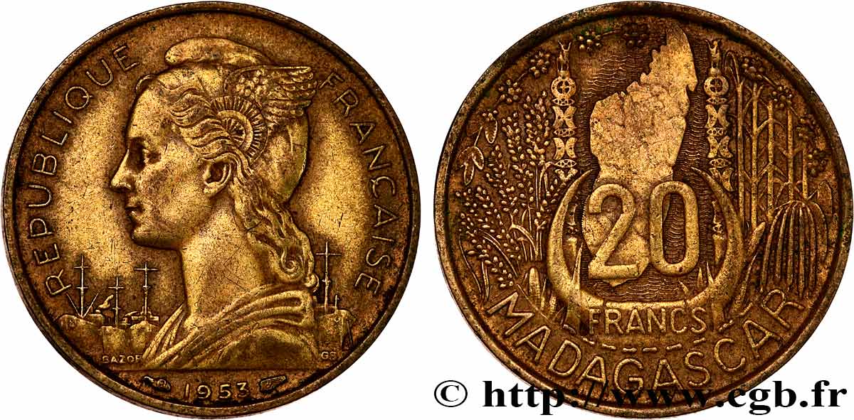 MADAGASCAR - Union française 20 Francs 1953 Paris TTB