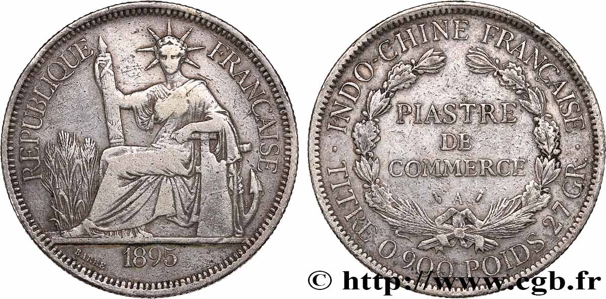INDOCHINE FRANÇAISE 1 Piastre de Commerce 1895 Paris TB+