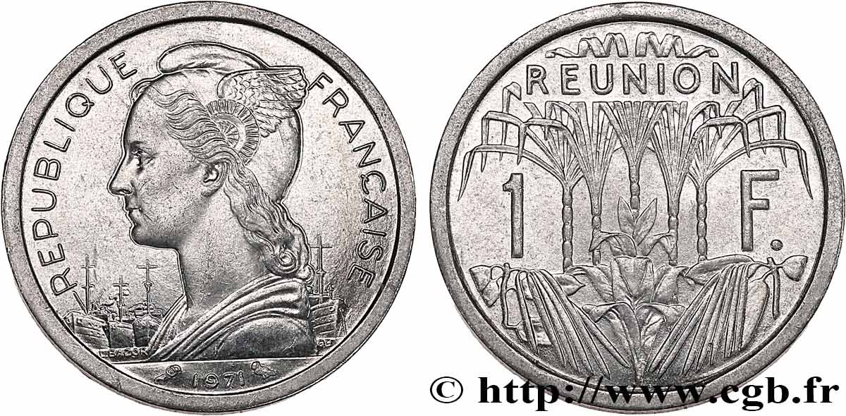 ÎLE DE LA RÉUNION 1 Franc Marianne / canne à sucre 1971 Paris SPL