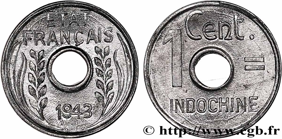 INDOCHINE FRANÇAISE 1 Centième 1943 Hanoï SPL