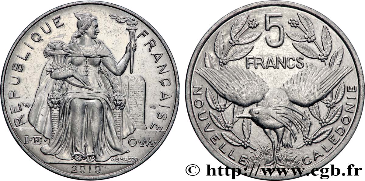 NEW CALEDONIA 5 Francs I.E.O.M. 2010 Paris AU 
