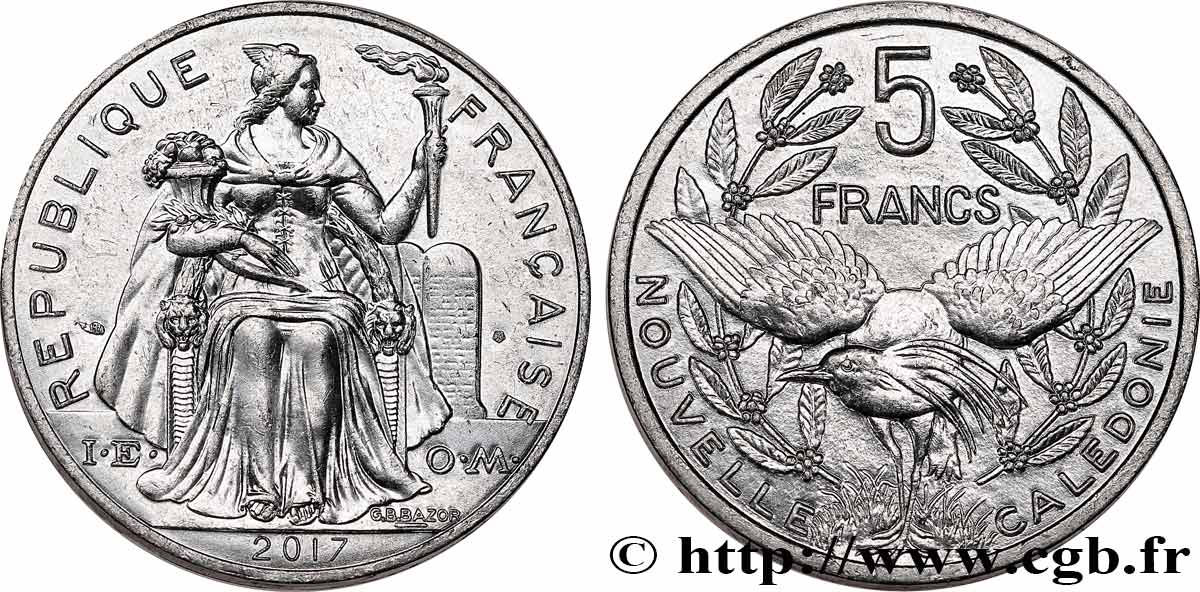 NEW CALEDONIA 5 Francs I.E.O.M. 2017 Paris AU 