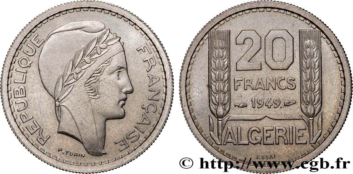 ALGÉRIE Essai 20 Francs Turin 1949  SPL 