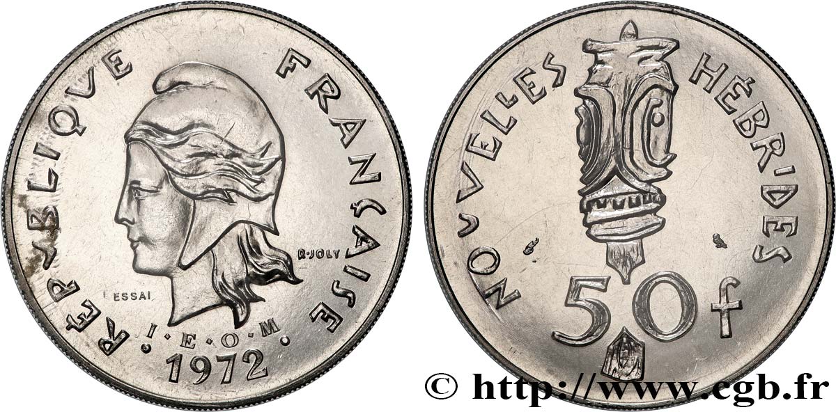 NEUE HEBRIDEN (VANUATU ab 1980) Essai de 50 Francs I.E.O.M. 1972 Paris ST 