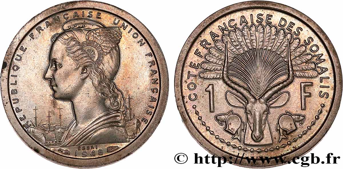 CÔTE FRANÇAISE DES SOMALIS Essai de 1 Franc 1948 Paris SPL