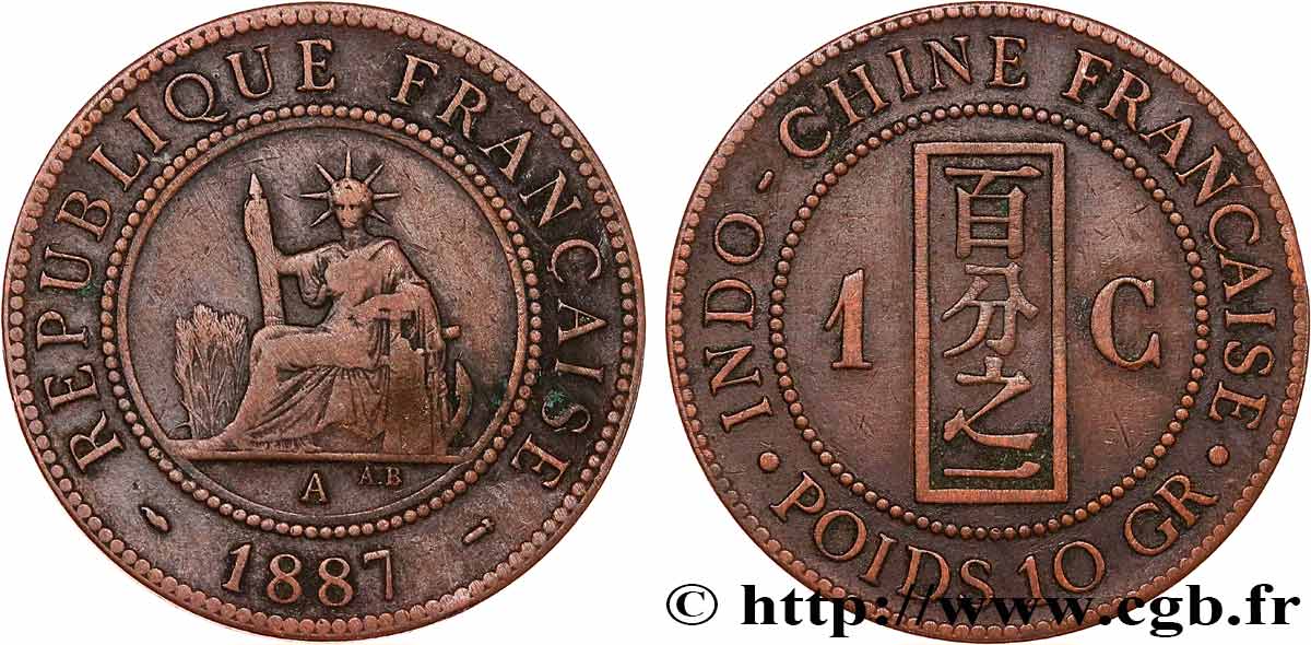 INDOCHINE FRANÇAISE 1 Centième 1887 Paris TB
