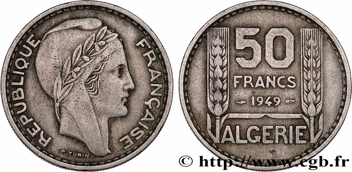ALGÉRIE 50 Francs Turin 1949 TTB