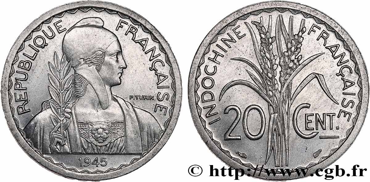 INDOCHINE FRANÇAISE 20 Centièmes 1945 Paris SPL