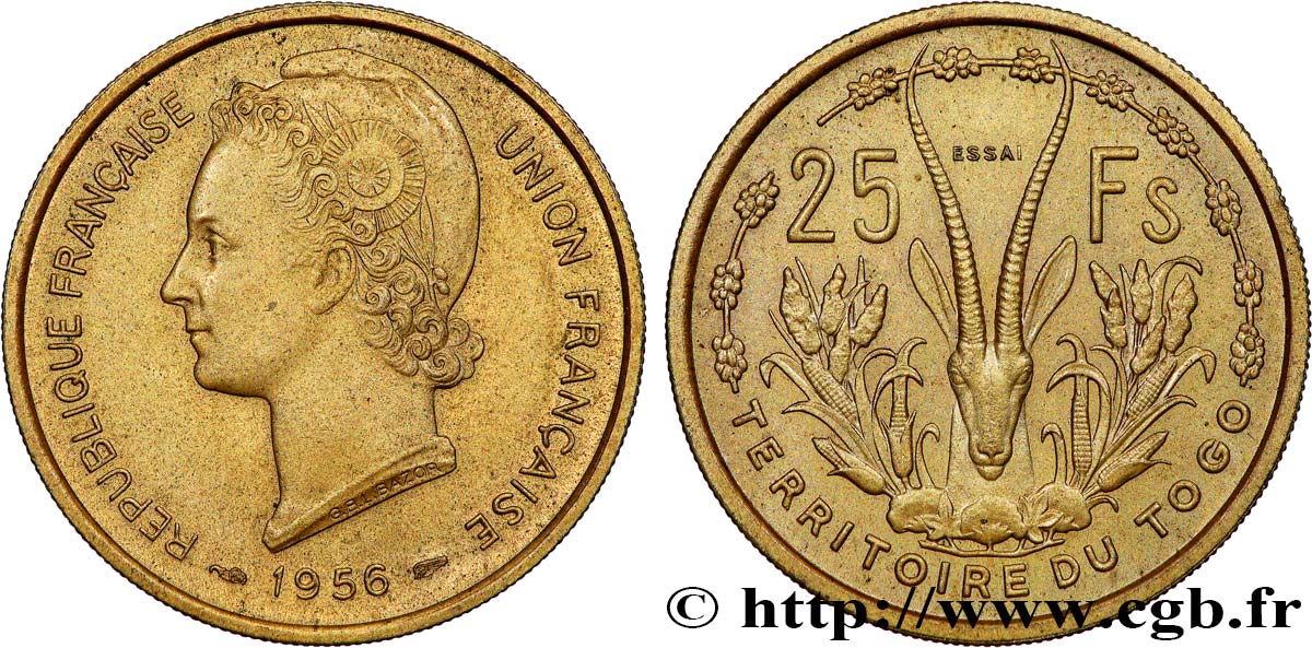 TOGO - UNION FRANÇAISE Essai de 25 Francs 1956 Paris SPL