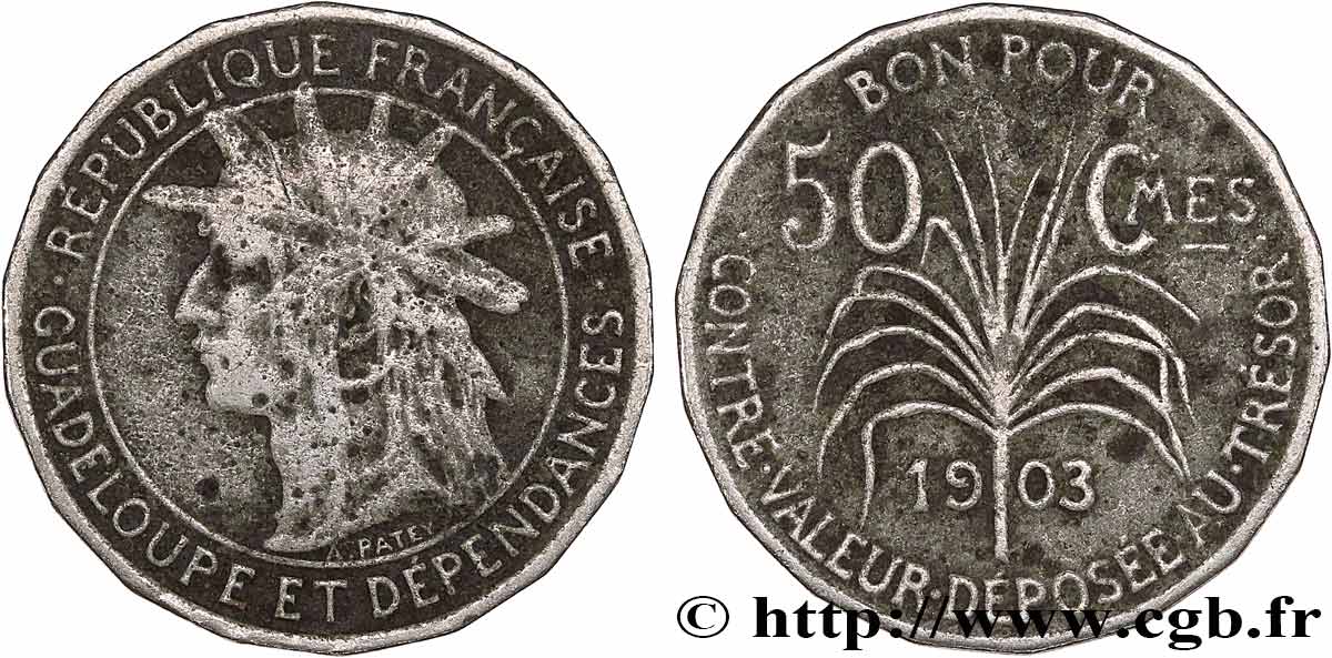 GUADELOUPE Bon pour 50 Centimes 1903 VF