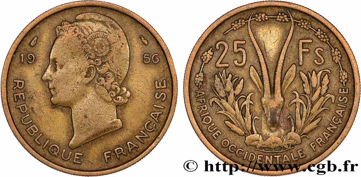 FRENCH WEST AFRICA 25 Francs 1956 Paris VF