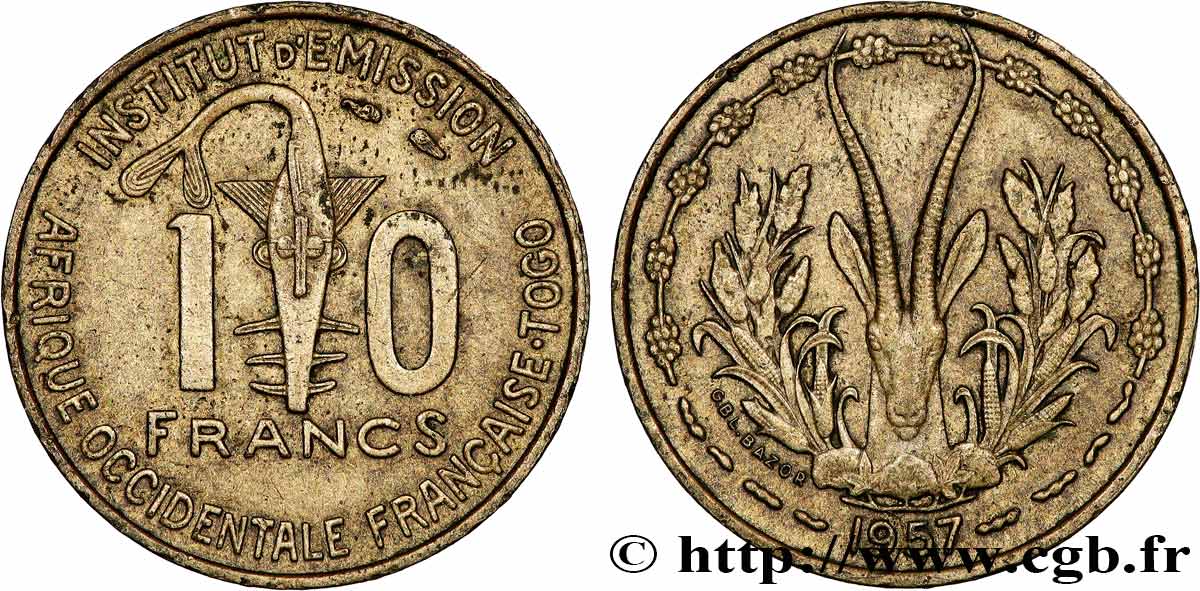 FRENCH WEST AFRICA - TOGO 10 Francs 1957 Paris XF 