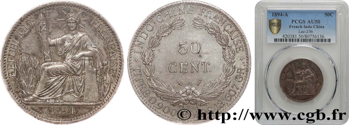 INDOCHINE FRANÇAISE 50 Centièmes 1894 Paris TTB50 PCGS