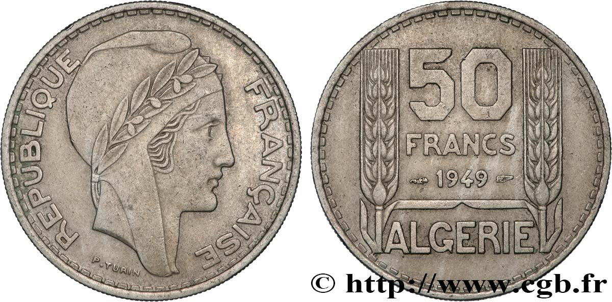 ALGÉRIE 50 Francs Turin 1949 TTB