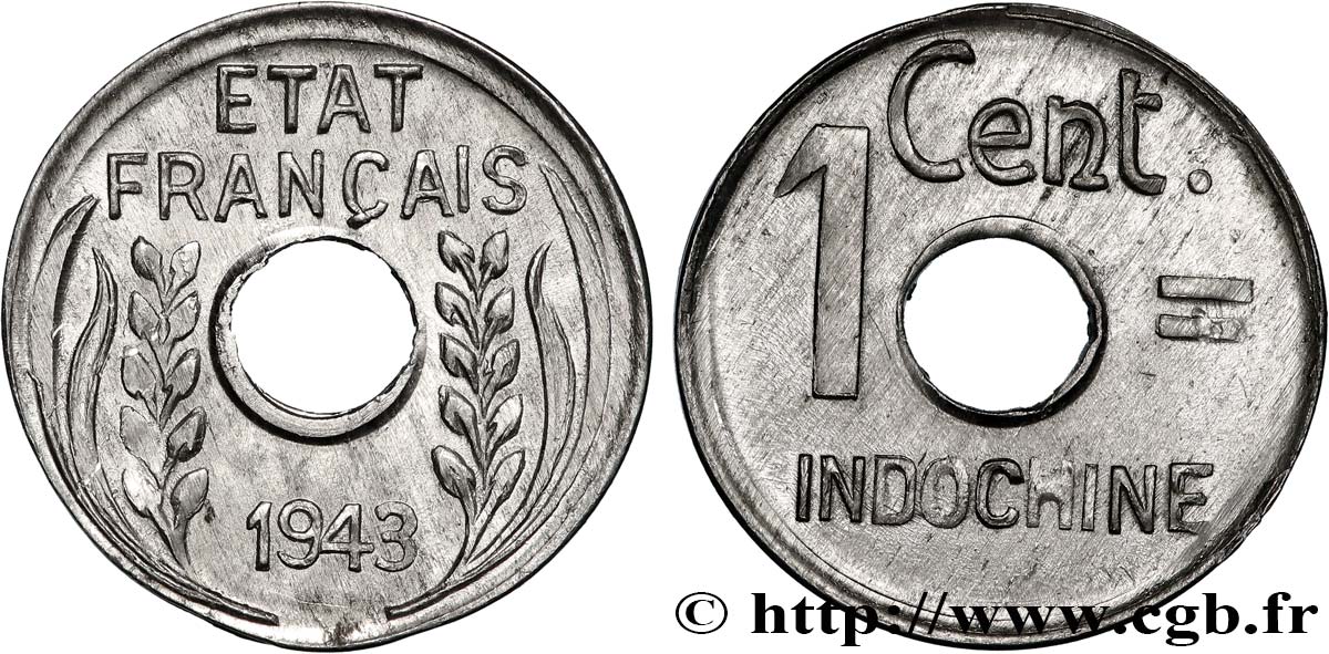 FRENCH INDOCHINA 1 Centième 1943 Hanoï MS