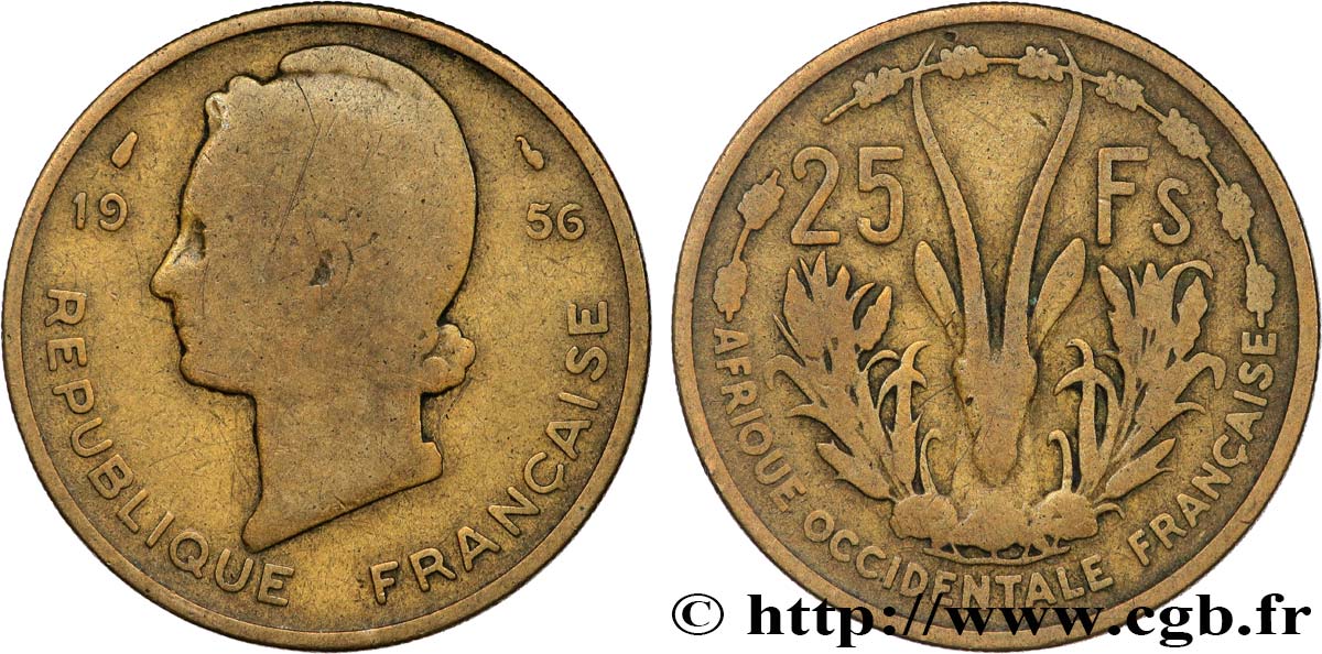 FRENCH WEST AFRICA 25 Francs 1956 Paris VF 