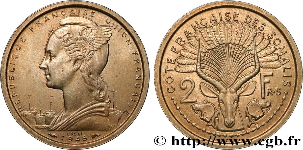 MADAGASCAR French Union Essai de 2 Francs 1948 Paris MS