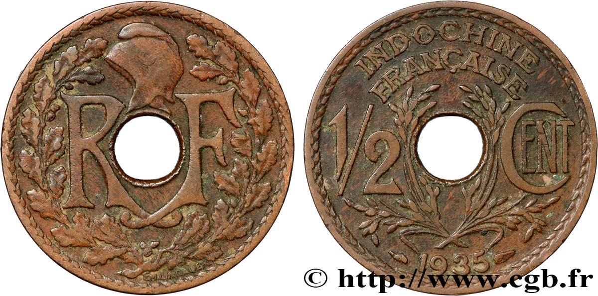 INDOCHINE FRANÇAISE 1/2 Centième 1935 Paris TTB