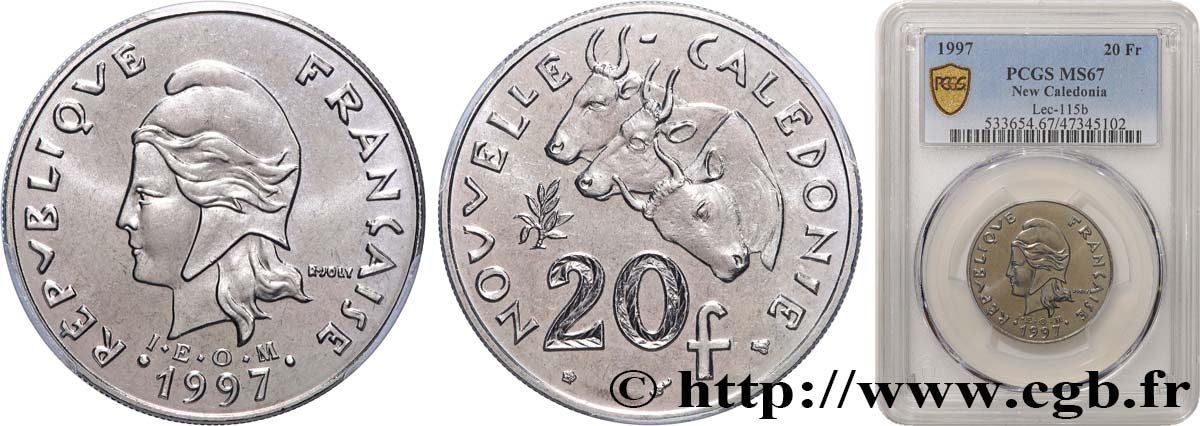 NEW CALEDONIA 20 Francs I.E.O.M.  1997 Paris MS67 PCGS