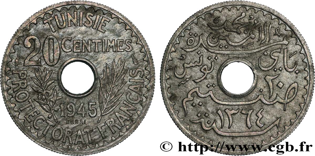 TUNISIA - French protectorate Essai 20 Centimes 1945 Paris AU