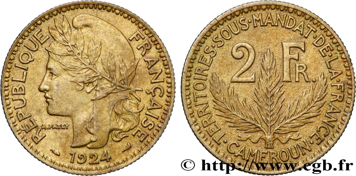CAMEROUN - TERRITOIRES SOUS MANDAT FRANÇAIS 2 Francs 1924 Paris TTB+