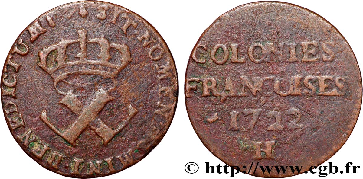 AMERIKA - Franzözische Kolonien (Louisiana, Akadien, Kanada) 9 Deniers des Colonies Françoises 1722 La Rochelle fSS 