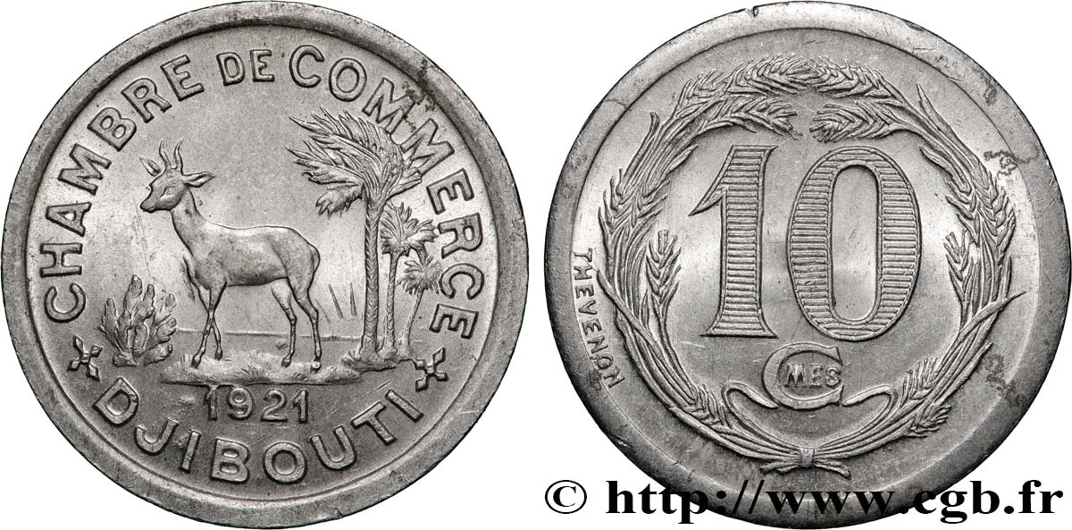 DJIBOUTI 10 Centimes Chambre de Commerce de Djibouti 1921 Paris MS 