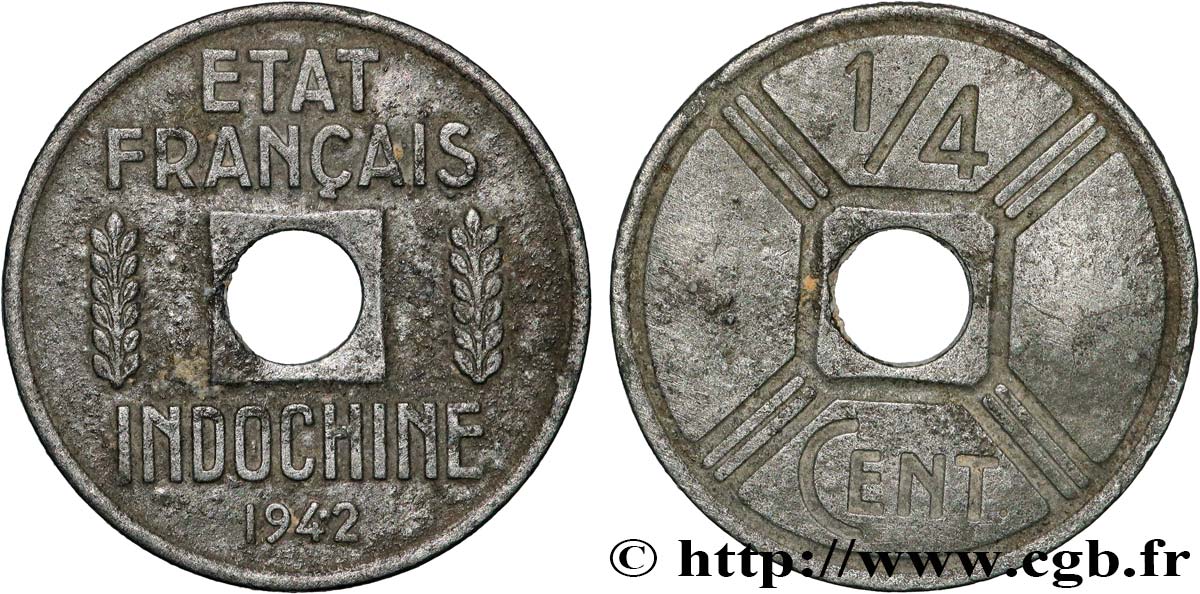 FRENCH INDOCHINA 1/4 Cent 1942 Osaka VF