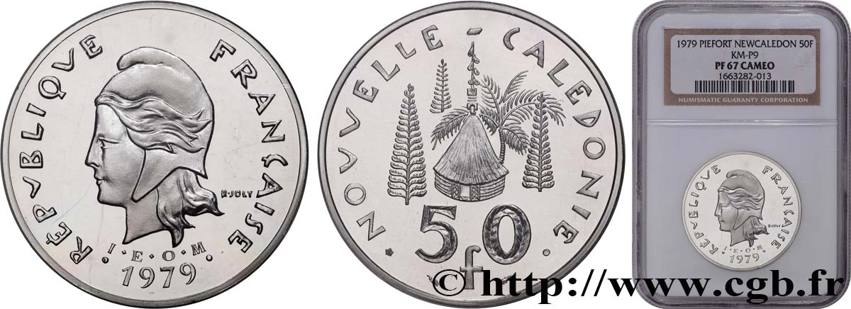 NEW CALEDONIA Piéfort 50 Francs Proof IEOM 1979 Pessac MS67 NGC