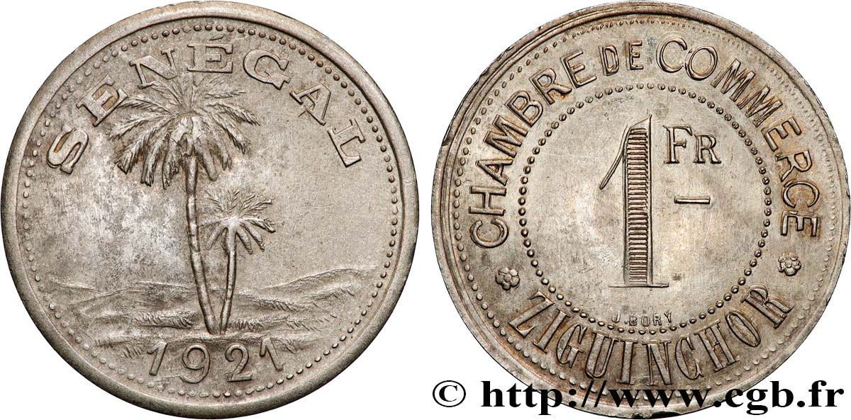 AFRIQUE FRANÇAISE - SÉNÉGAL 1 Franc Chambre de commerce de Ziguinchor 1921  AU/AU 