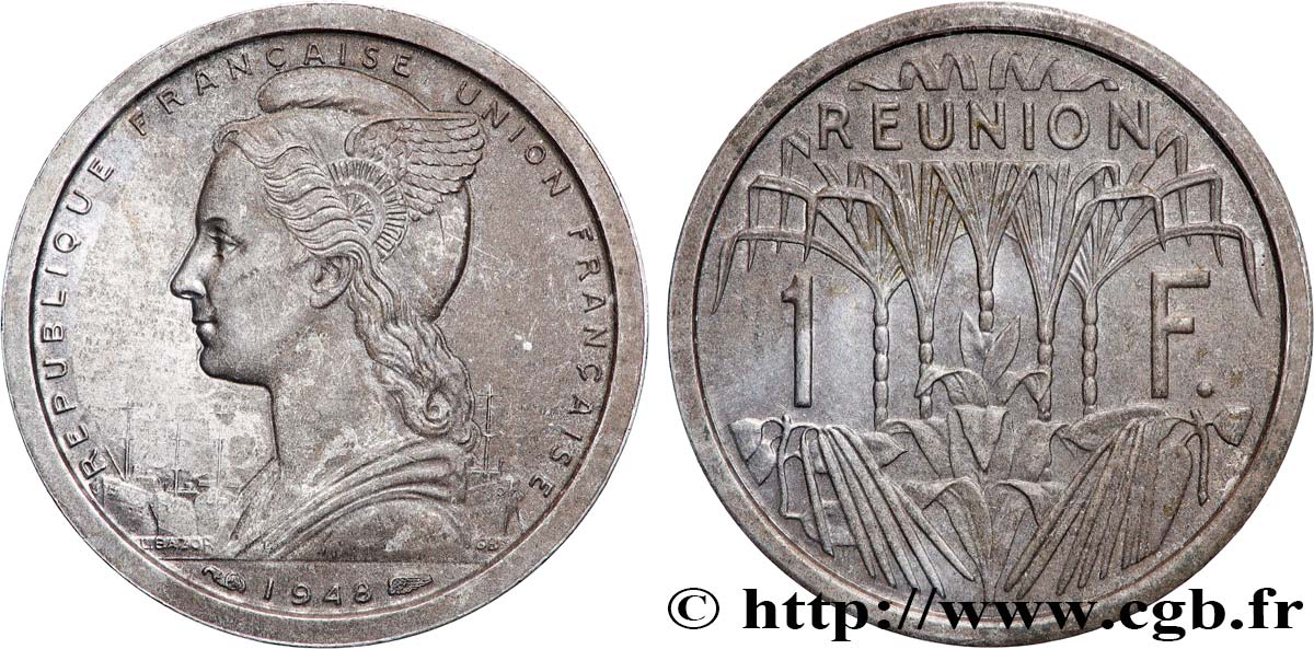 FRENCH FOURTH REPUBLIC - FRENCH UNION - RÉUNION ISLAND 1 Franc Union Française en aluminium 1948 Monnaie de Paris AU 