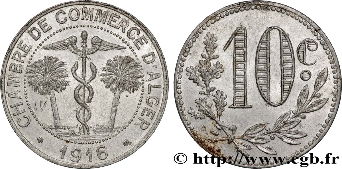 ALGERIA 10 centimes 1916 Alger AU 