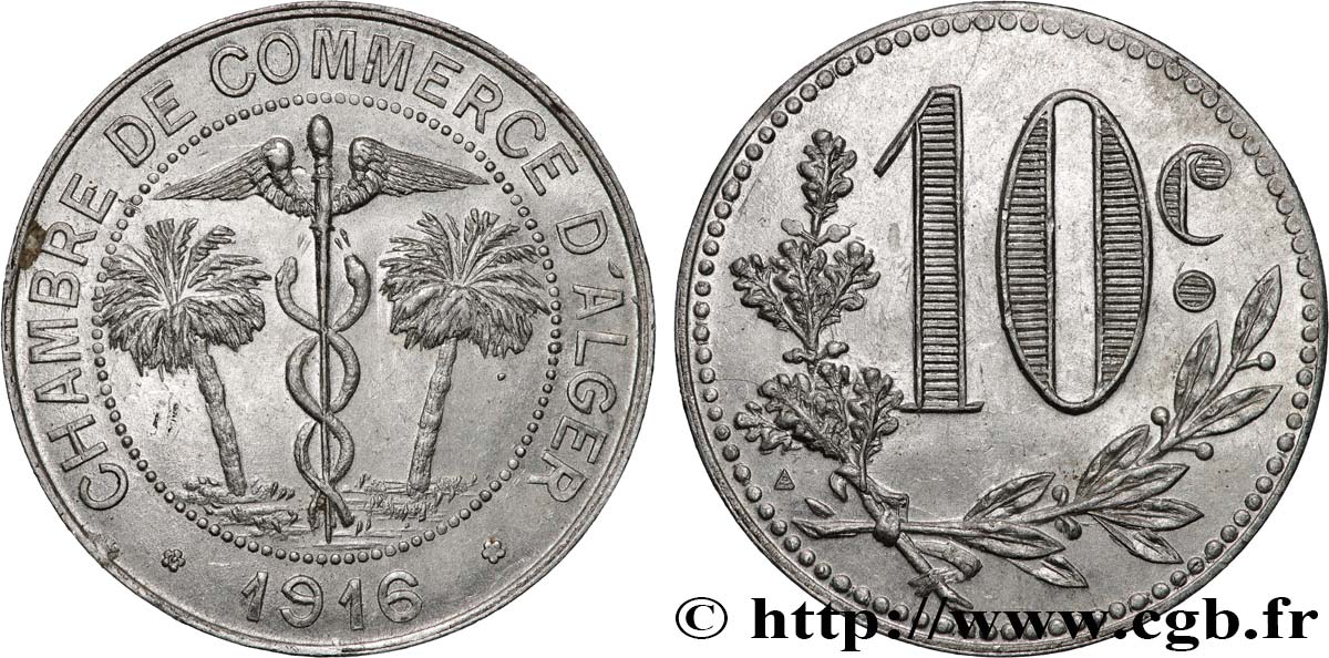 ALGERIA 10 centimes 1916 Alger AU 