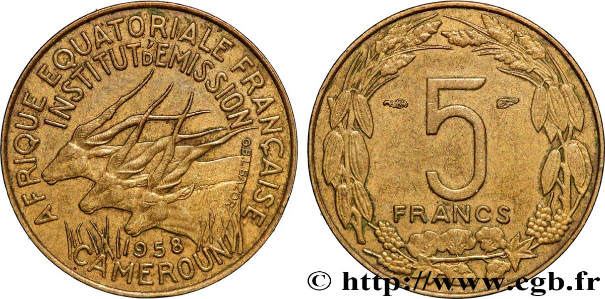 FRENCH EQUATORIAL AFRICA - CAMEROON 5 Francs 1958 Paris XF