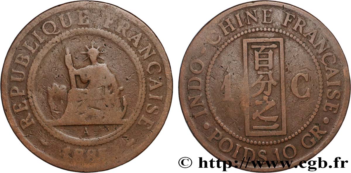 INDOCHINE FRANÇAISE 1 Centième 1887 Paris TB