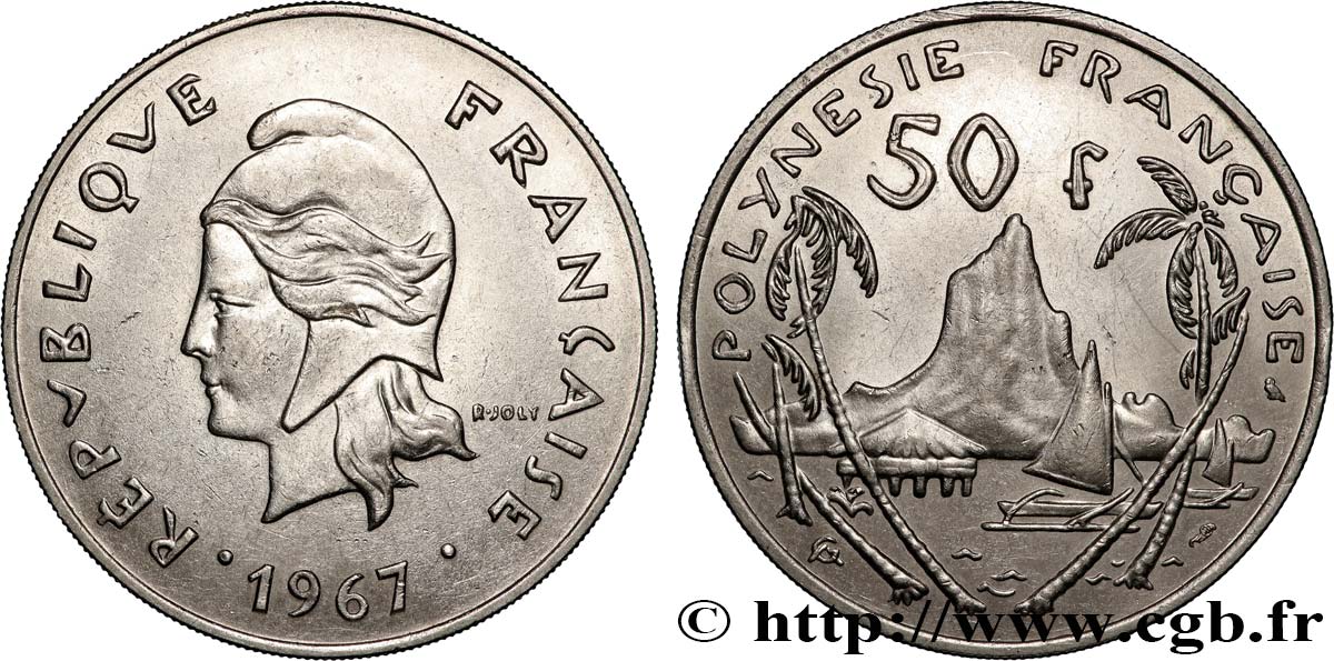 FRENCH POLYNESIA 50 Francs Marianne / paysage polynésien 1967 Paris AU