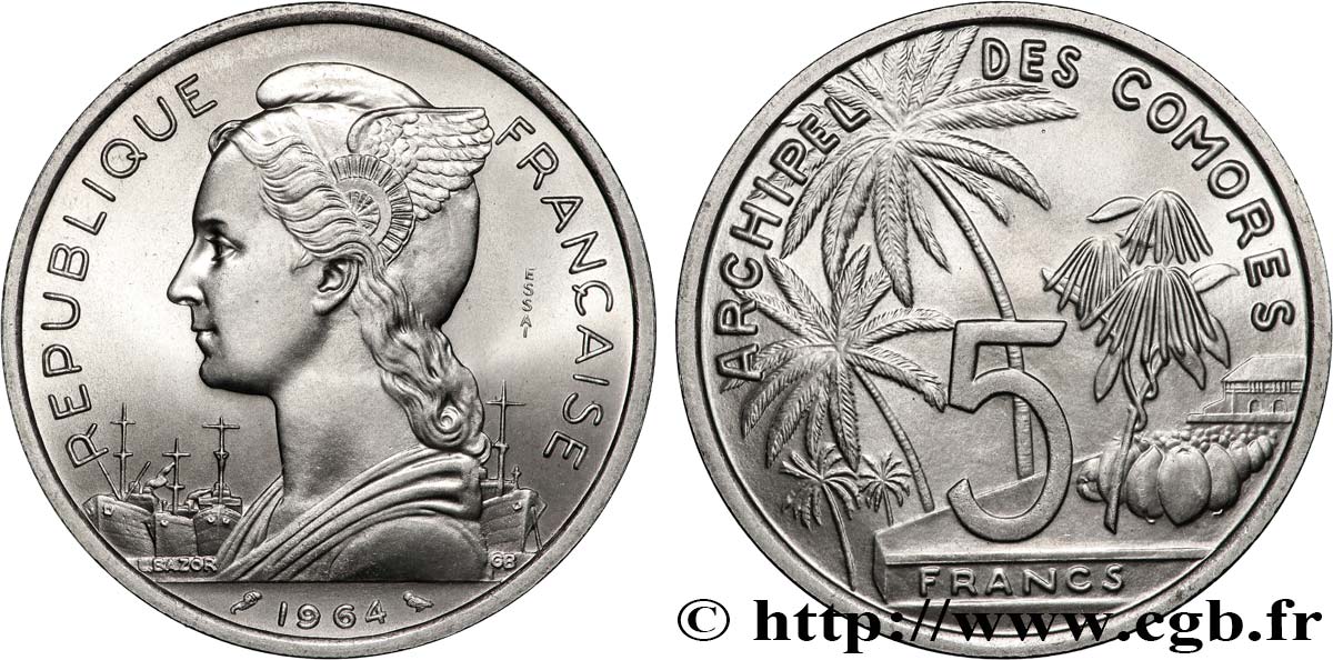 COMOROS Essai de 5 Francs 1964 Paris MS