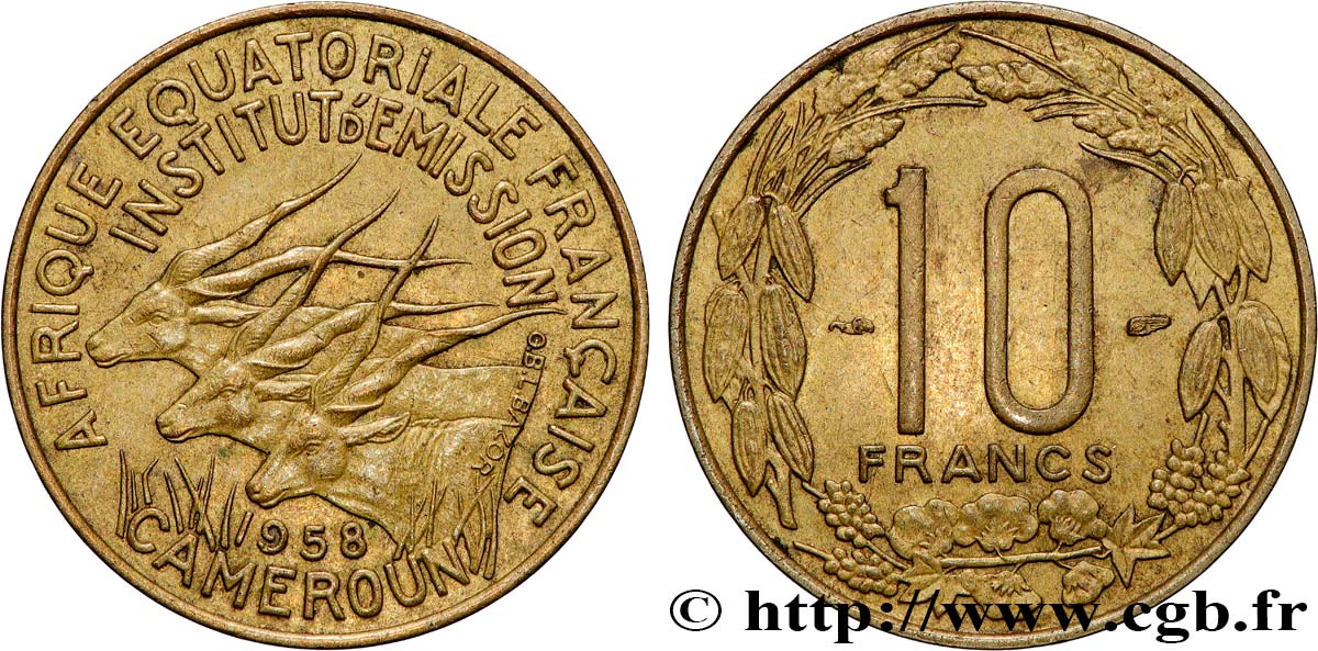 AFRIQUE ÉQUATORIALE FRANÇAISE - CAMEROUN 10 Francs 1958 Paris TTB+
