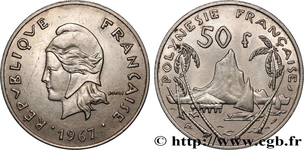 FRENCH POLYNESIA 50 Francs Marianne / paysage polynésien 1967 Paris AU