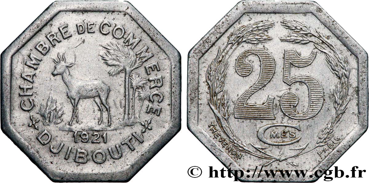 DSCHIBUTI  25 Centimes Chambre de Commerce de Djibouti 1921 Paris SS 
