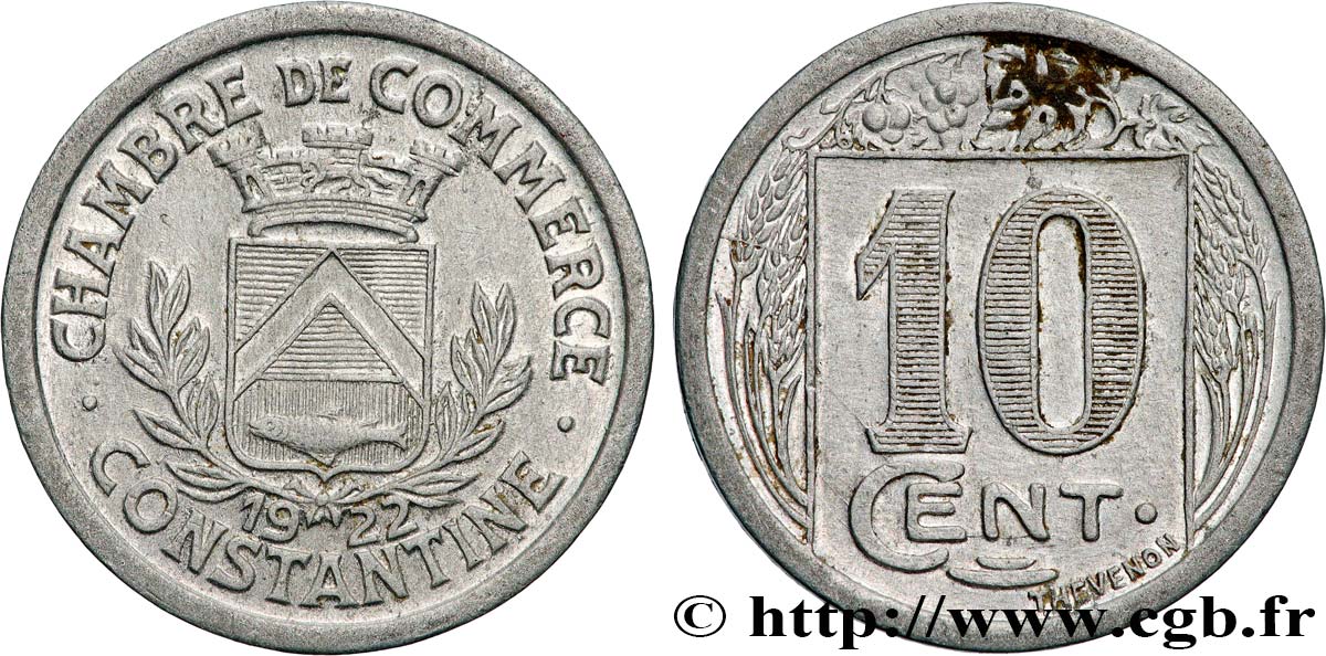 ALGERIA 10 Centimes Chambre de commerce de Constantine 1922 CONSTANTINE XF 
