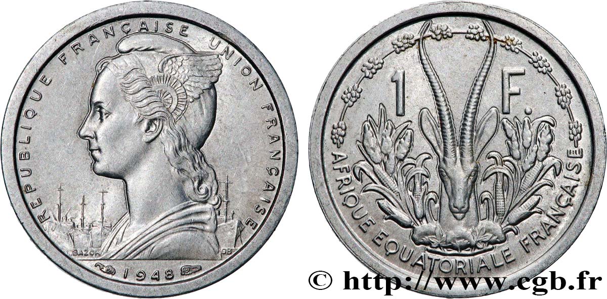 AFRICA EQUATORIALE FRANCESE - FRENCH UNION 1 Franc Union Française 1948 Paris SPL