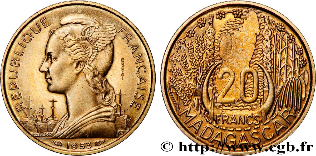 MADAGASCAR - Union française Essai de 20 Francs 1953 Paris SPL 