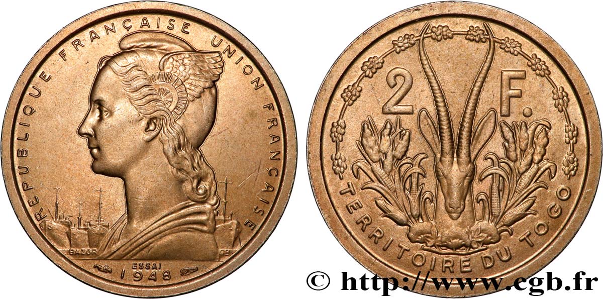 TOGO - FRENCH UNION Essai de 2 Francs 1948 Paris MS 